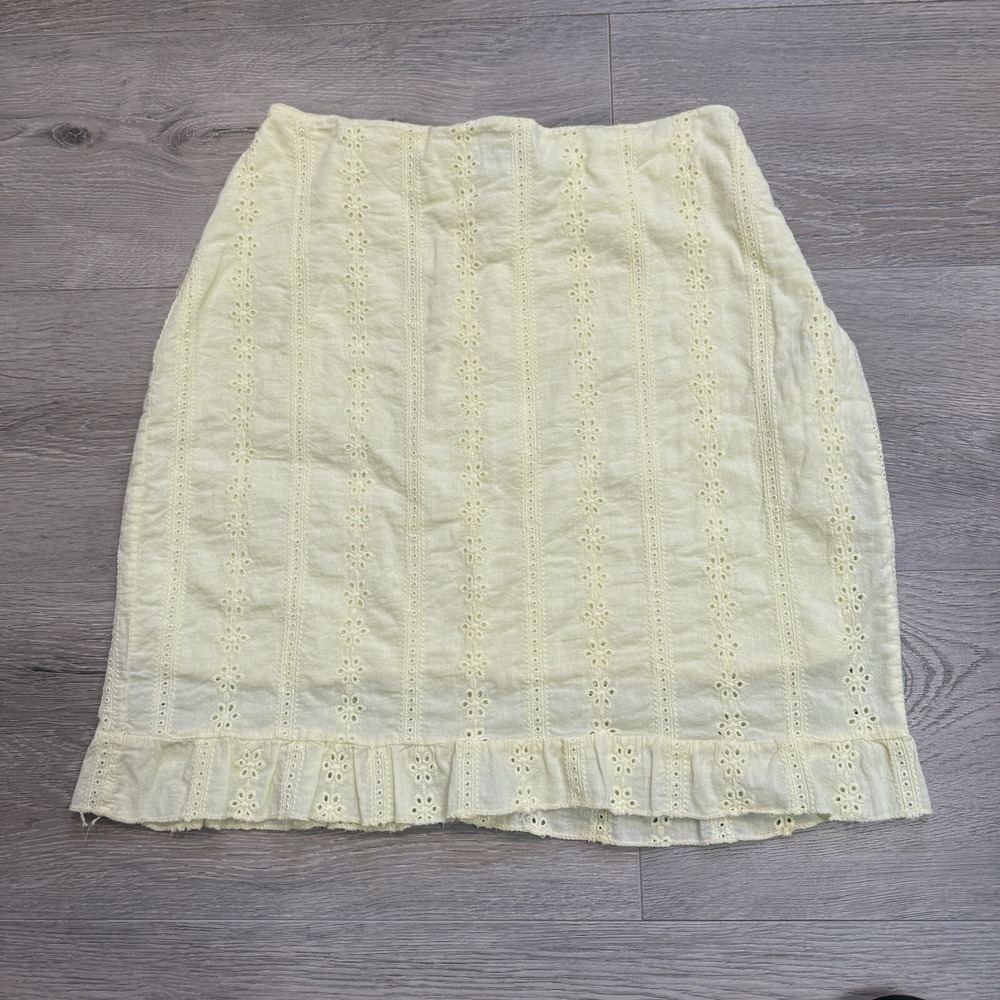 Nasty Gal‎ Womens Yellow Casual Eyelet Skirt Size 10 or Medium Italy Cotton